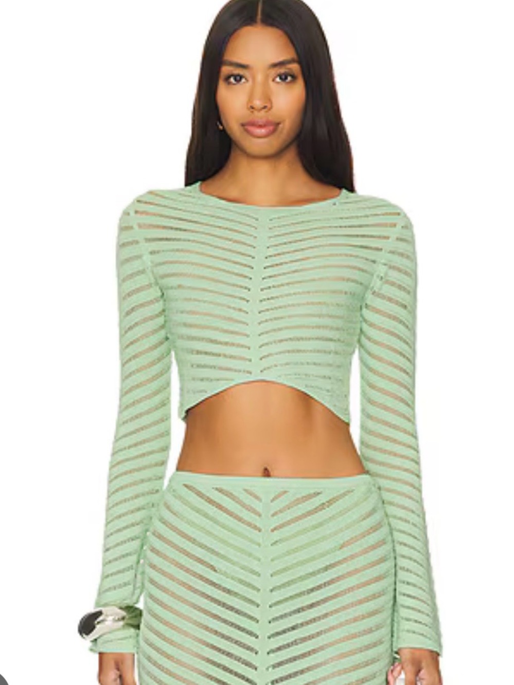 DEVON WINDSOR Raya Mint Green Cropped Ribbed Knit Sweater